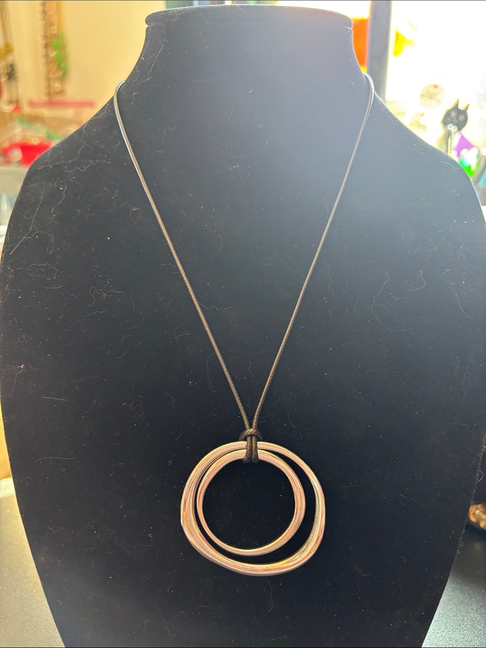 Alfani Double Ring Pendant Necklace - Black and silver